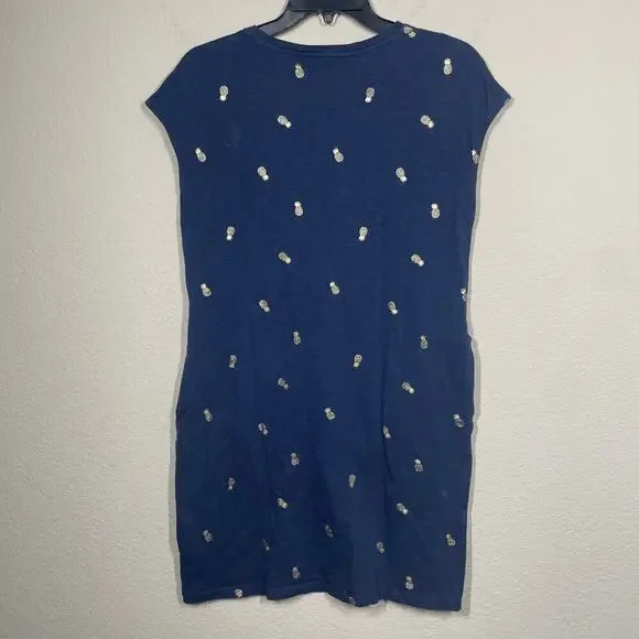 Boden 4 Leah Jersey T-Shirt Mini Dress Blue Cotton Pineapple Print Cap Sleeves - Picture 8 of 9